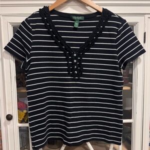 Lauren Ralph Lauren Petite Black & White Striped Top